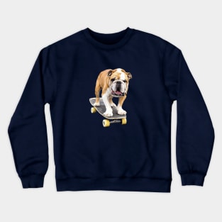 Bulldog on Skateboard Cute Puppy Dog British American Aussie Crewneck Sweatshirt